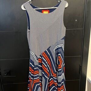 maeve anthropologie medium orange blue sleeveless tribal like print asymmetrical